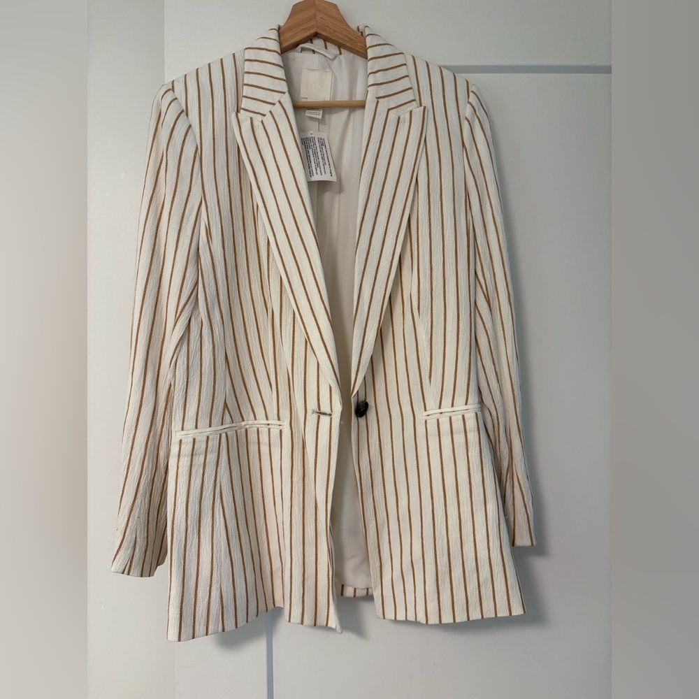 H&M Cream and Brown Striped Blazer